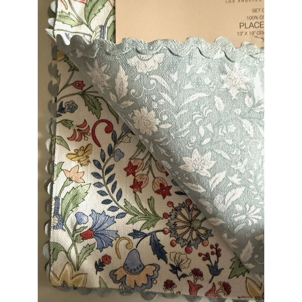 Rachel Zoe Placemats Reversible Spring Flowers Dragonflies Butterflies Set of 4